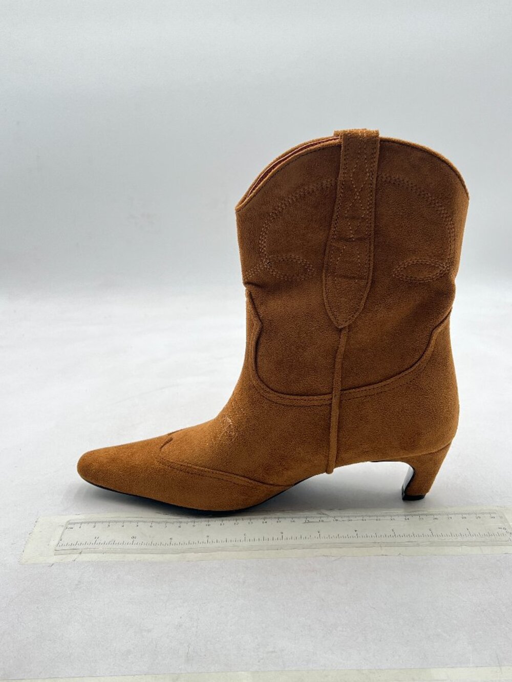 Brown Square Toe Comfort Kitten Low Heel Ankle Boot Pull On Winter Bootie